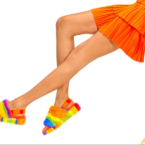 UGG Shoes - BNWOT Ugg Fluff Yeah Pride Rainbow Slide Slippers SZ 7